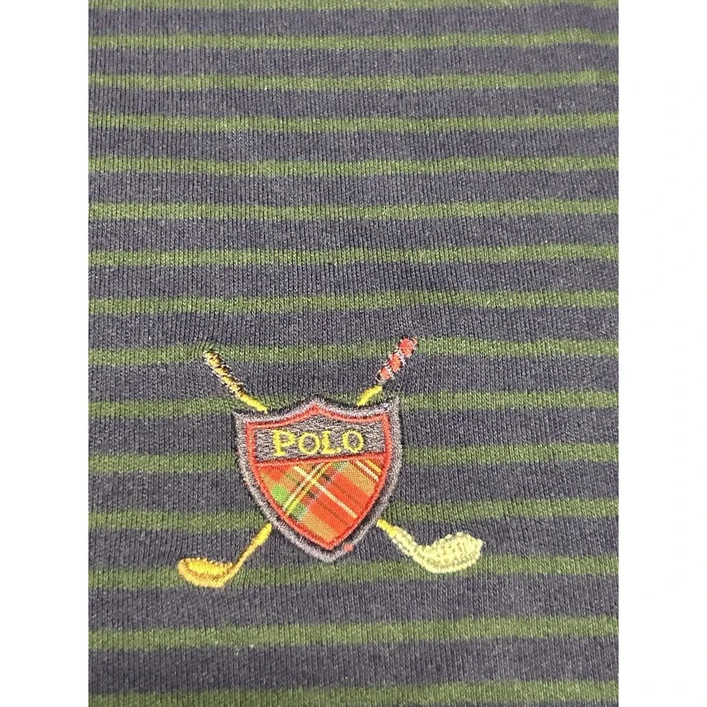 VTG Polo Golf Ralph Lauren Polo Shirt Mens 2XL Navy Green Stripe Embroidered